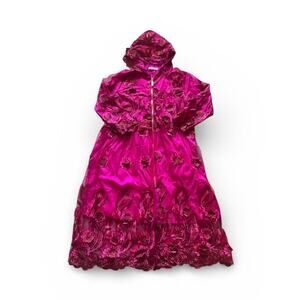 Fushia Cloke with hood 3D Floral Fairy Leaf Full Zip Boho Whimsical Asian L/XL